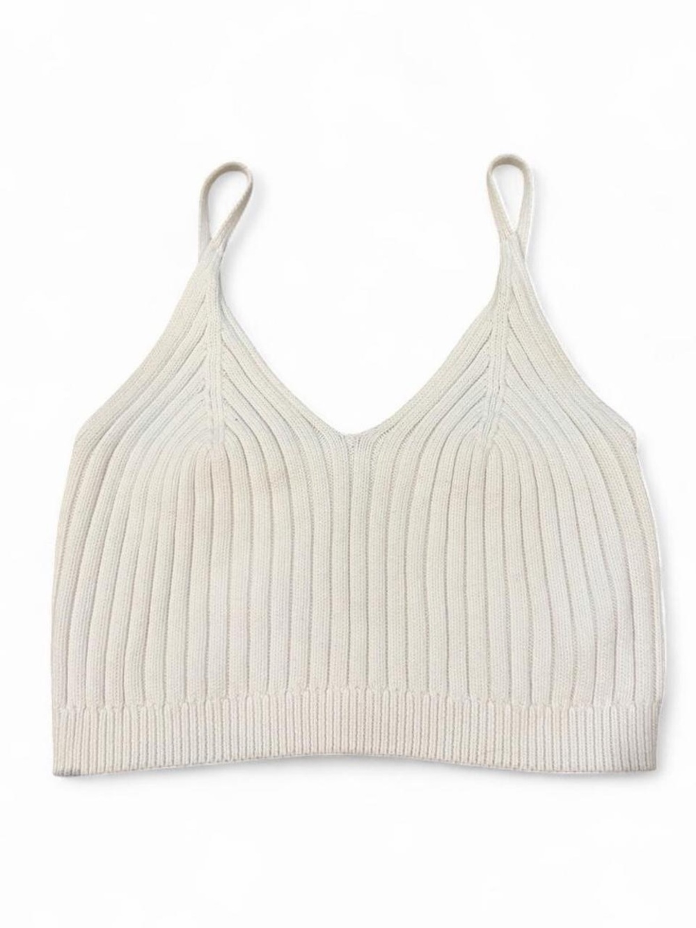 Free People Ribbed Knit V-Neck Bralette/Crop Top in White/Cream